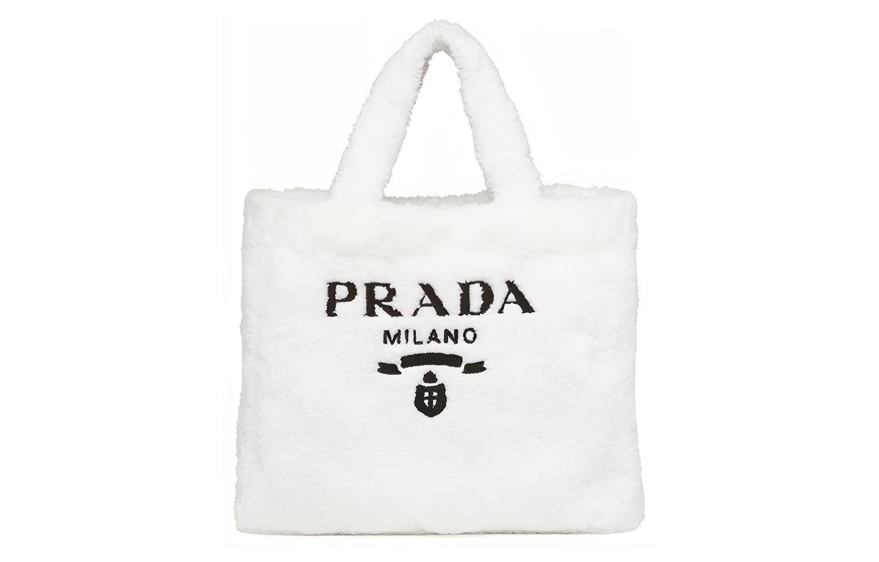 PRADA Fabric Tote Bag Shopping Bag Handbag Women's White