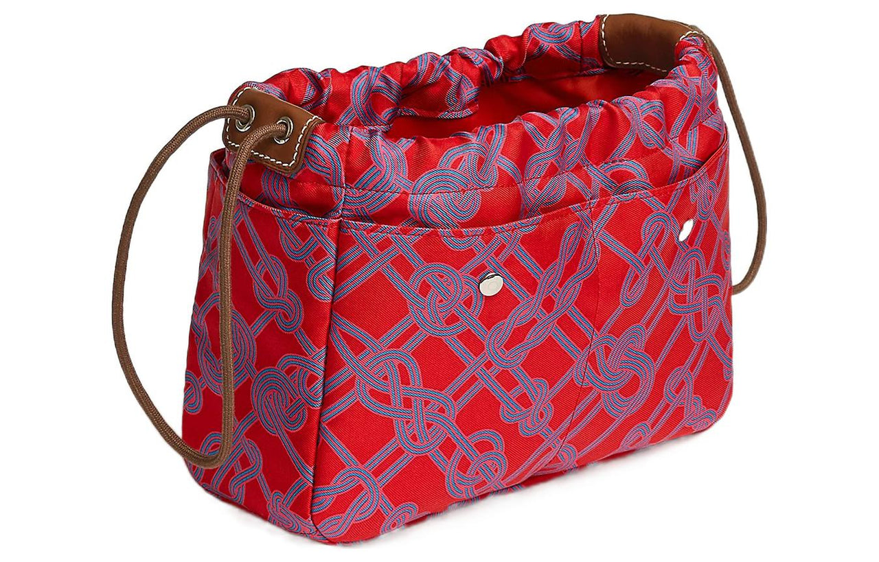 HERMES Fourbi Silk With Cow Leather Detail Bag Insert Storage Bag Clutch Women's Heart Red/Light Tawny
