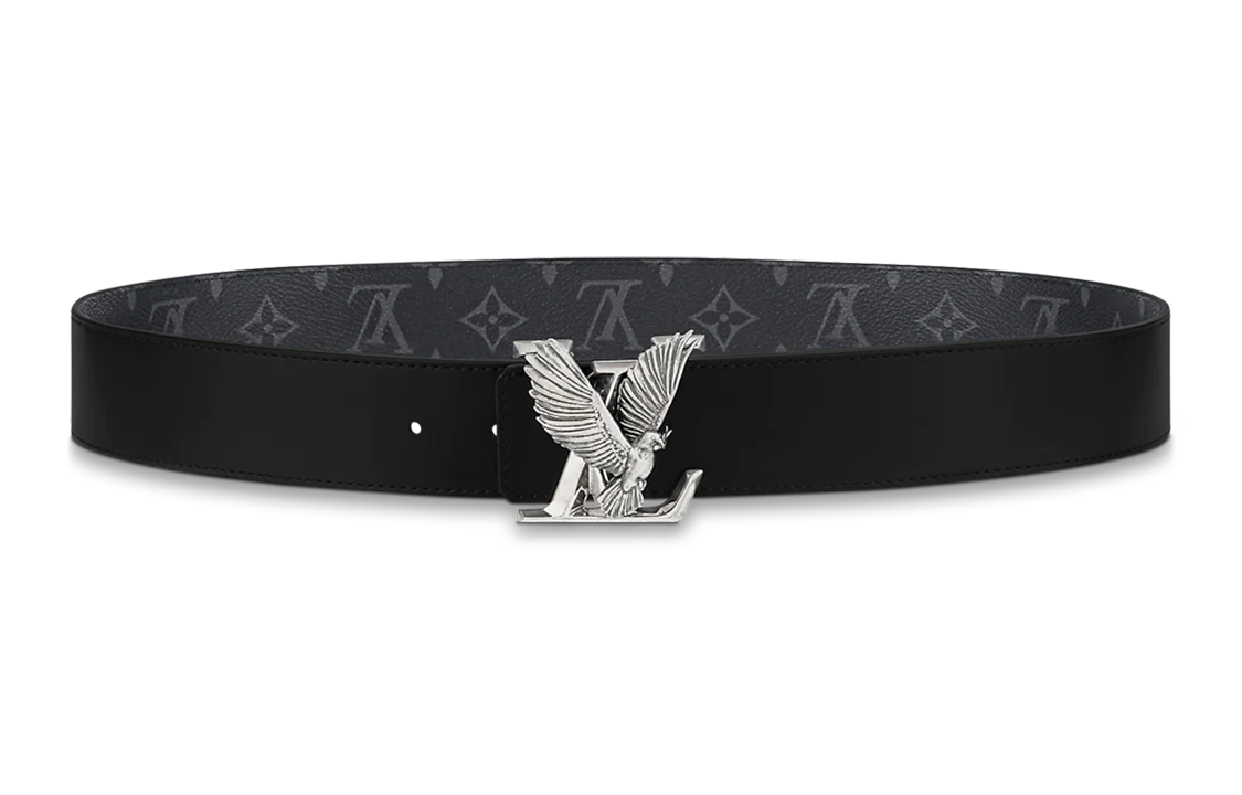 LOUIS VUITTON Eagle Logo, Cow Leather Belt, Black, Width 4cm Men's