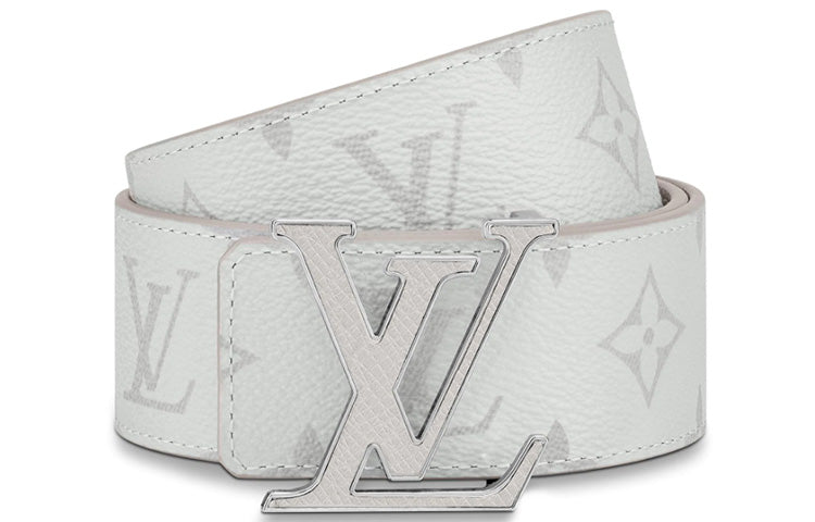 LOUIS VUITTON Cow Leather Canvas Leather Belts Men's White Width 4cm
