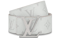 LOUIS VUITTON Cow Leather Canvas Leather Belts Men's White Width 4cm