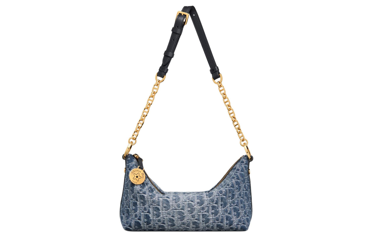 DIOR Jacquard Fabric Handbag, Shoulder Bag Women's Blue