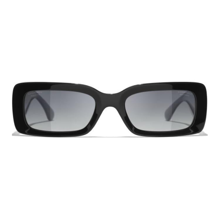 CHANEL Metal Acetate Rectangular Sunglasses Unisex Black