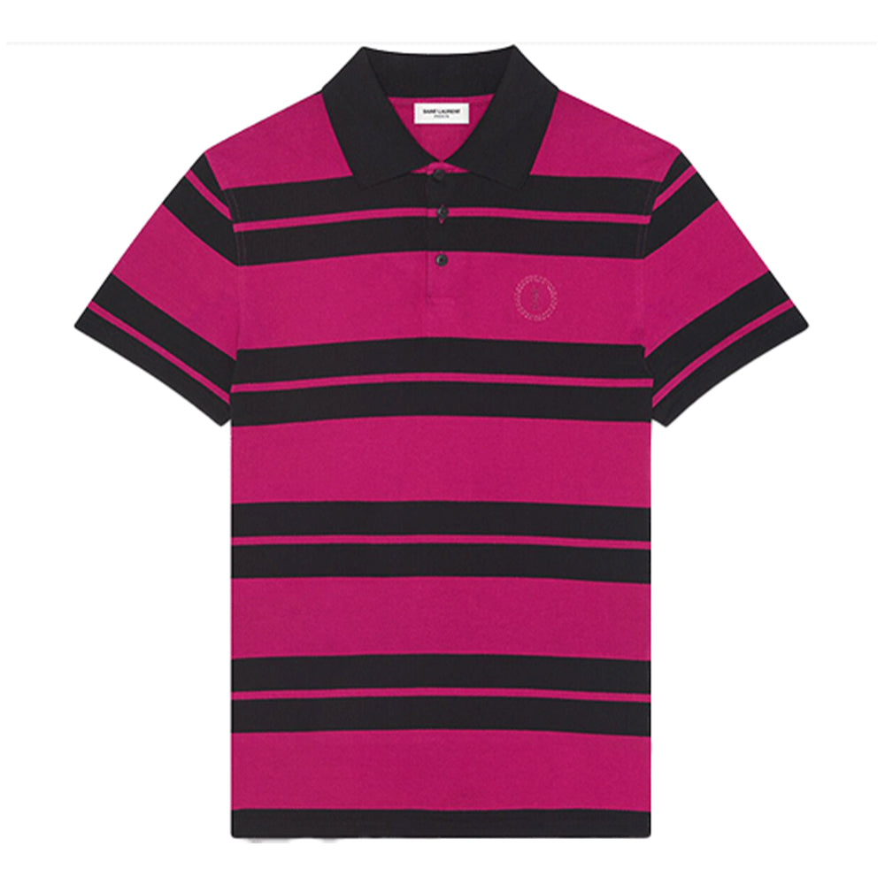 SAINT LAURENT Monogram Striped Polo Shirt
