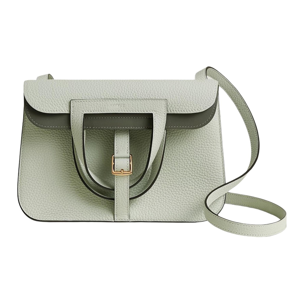 HERMES Halzan Clemence Bullock Leather Handbag Shoulder Bag Crossbody Bag Women's Crystal Gray & Cumulonimbus Gray