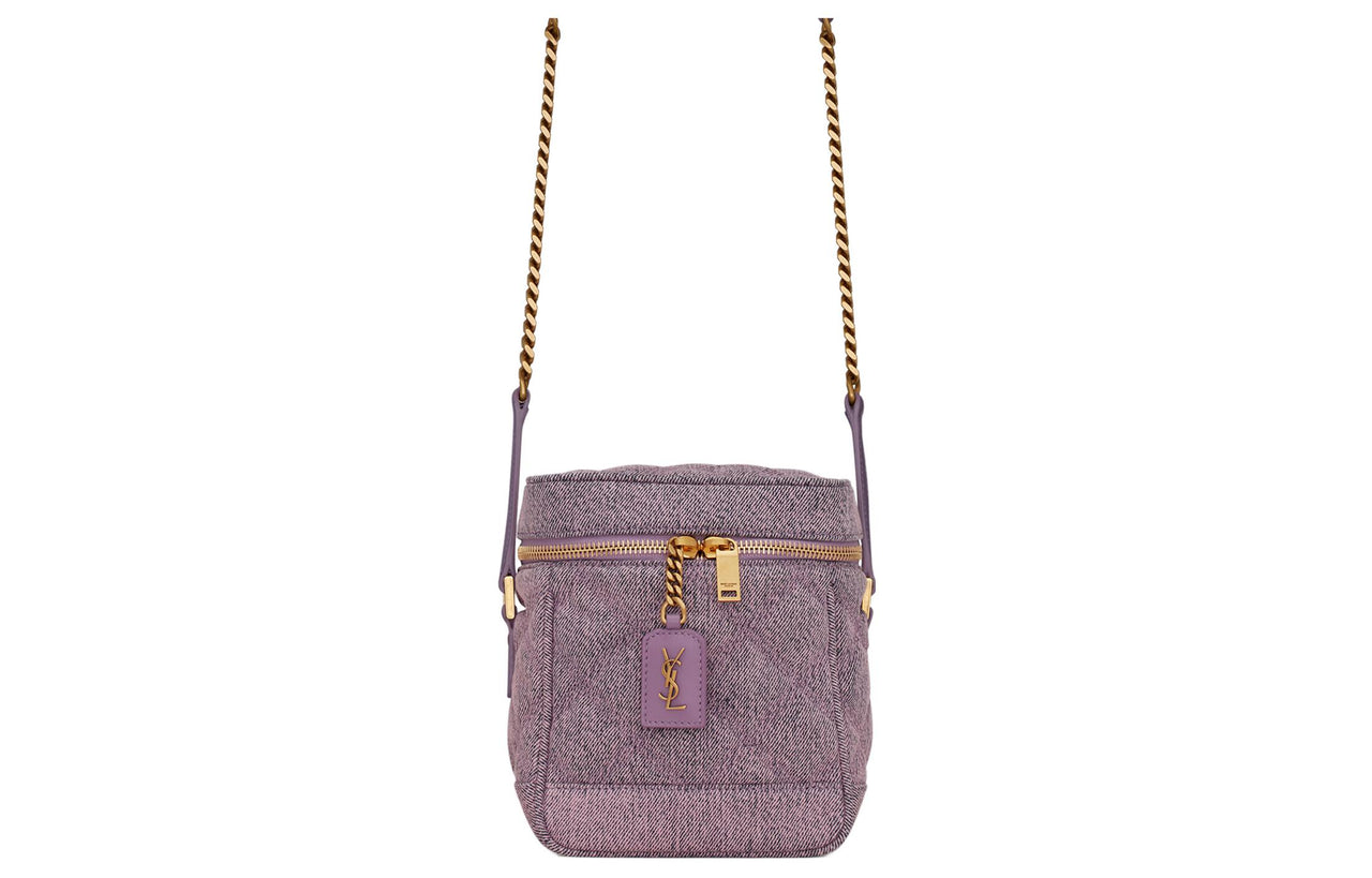 SAINT LAURENT YSL Leather Cotton Box Bag, Shoulder Bag, Crossbody Bag Women's Purple