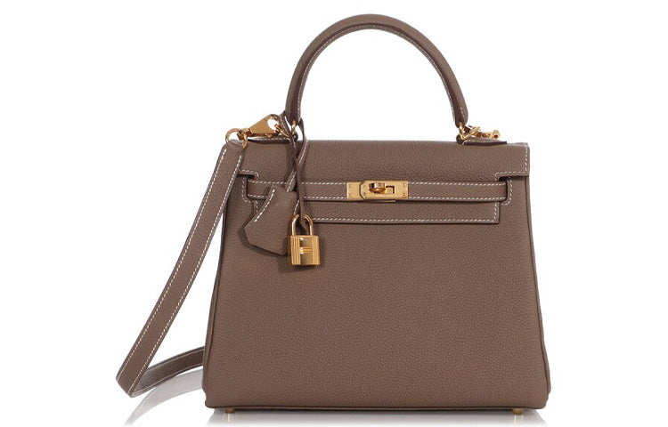 HERMES Kelly Togo Calfskin Kelly Bag Handbags Women's 18 Etoupe Elephant Gray
