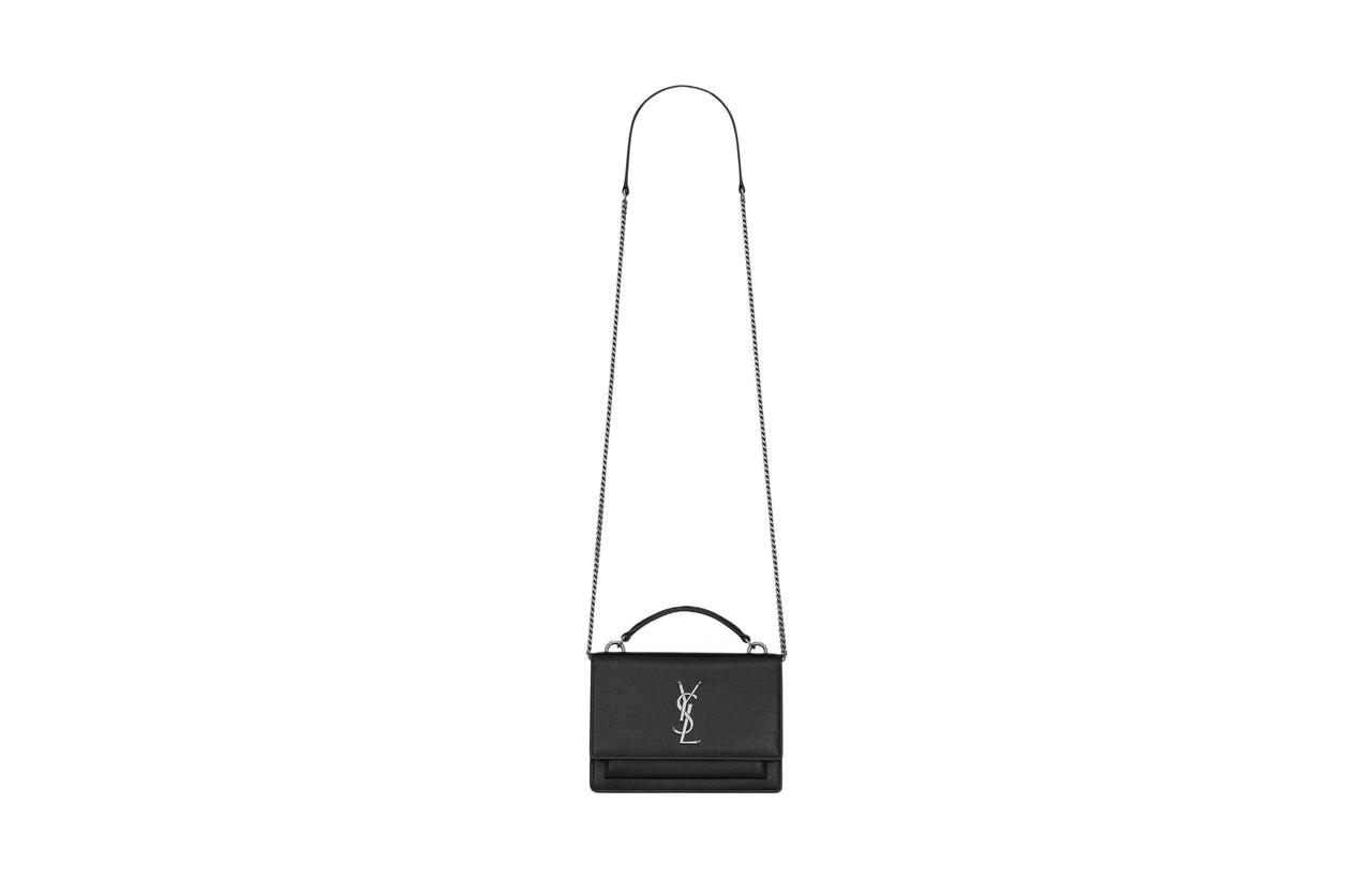 SAINT LAURENT SUNSET Cow Leather Handbag Shoulder Bag Crossbody Bag Wallets Women's Black