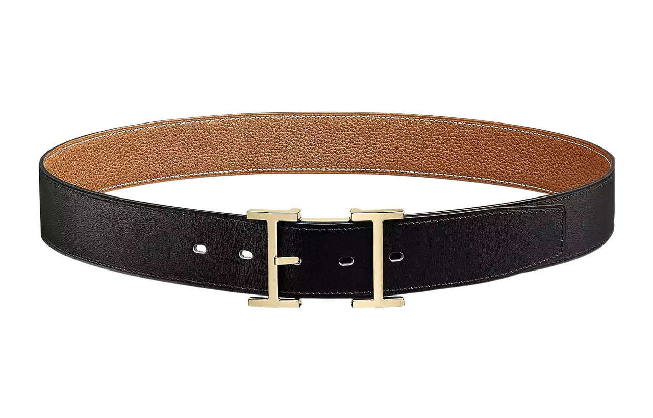 HERMES Leather Belts Men Black/Gold