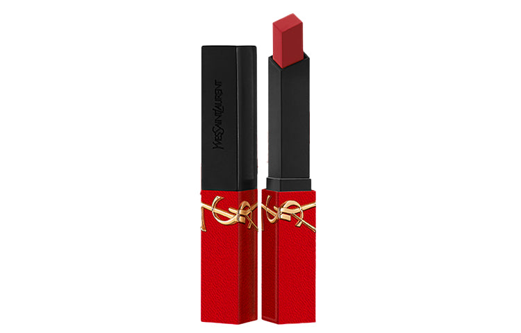 SAINT LAURENT Small Gold Bar With Black Stripes Total Crimson Leather Lipsticks Velour Long-Lasting Complexion 2.2g