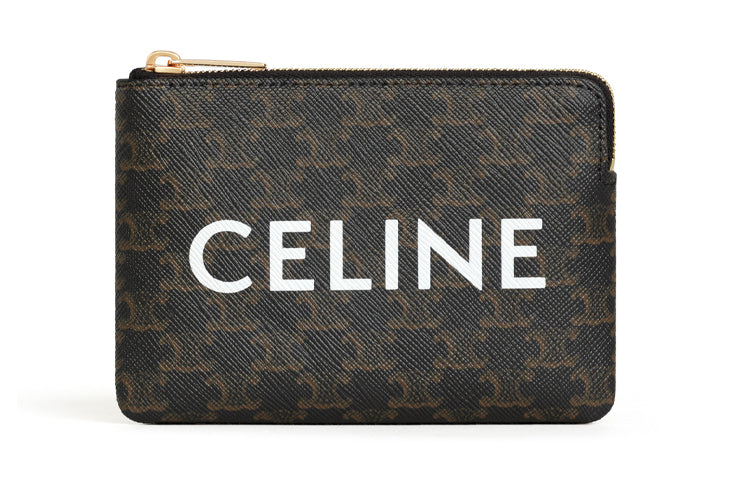 CELINE Triomphe Coated Canvas Handheld Card Holder Coin Purse Regular Women's Black/Tawny