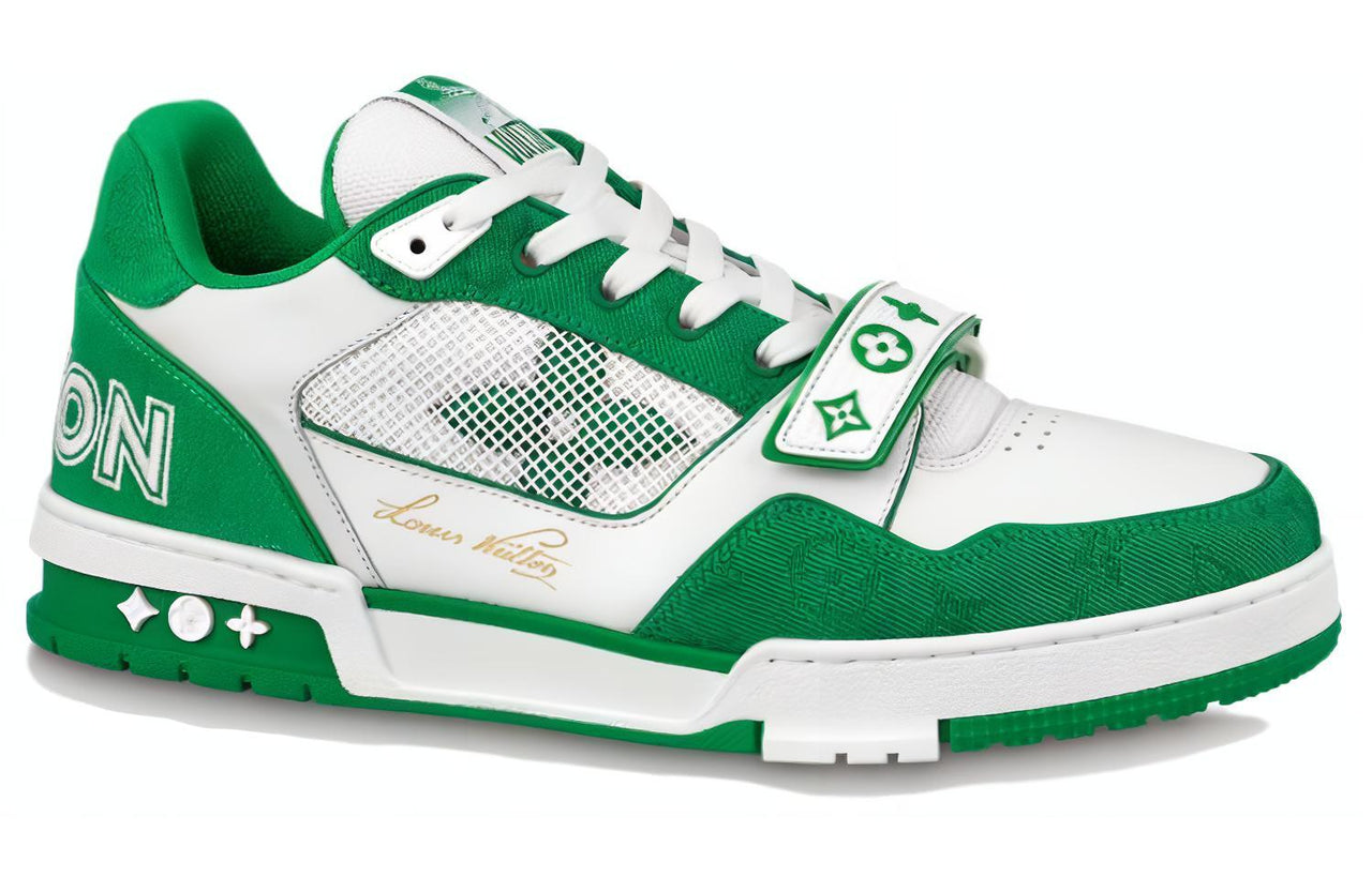 LOUIS VUITTON Trainer Low Top Stylish Skateboarding Shoes Unisex White Green