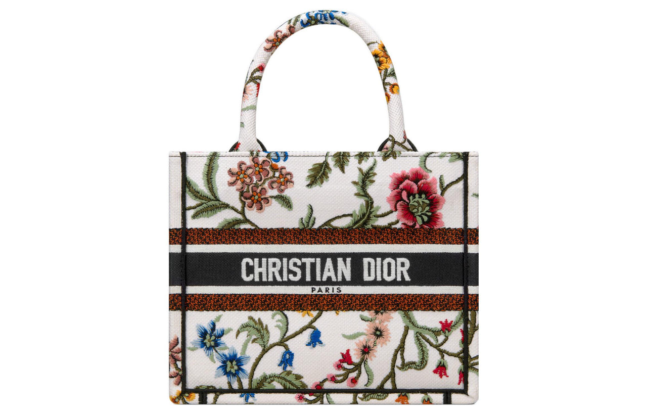 DIOR Embroidery Tote Bag Shopping Bag Handbag Small Size Women's White/Multicolor