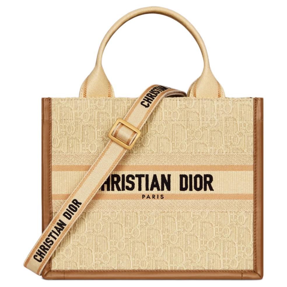 DIOR Embroidered Raffia Grass Shoulder Bag Crossbody Bag Handbag Small Size Women's Beige