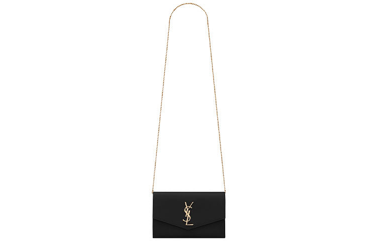 SAINT LAURENT Uptown Chain Wallet Grain De Poudre Black