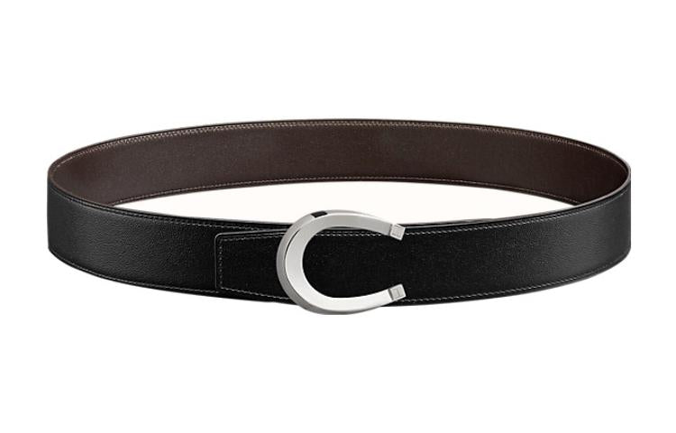 HERMES Luck Silver Buckle Togo Calfskin Double-Sided Leather Belt Men's Black/Ebony Width: 3.8cm