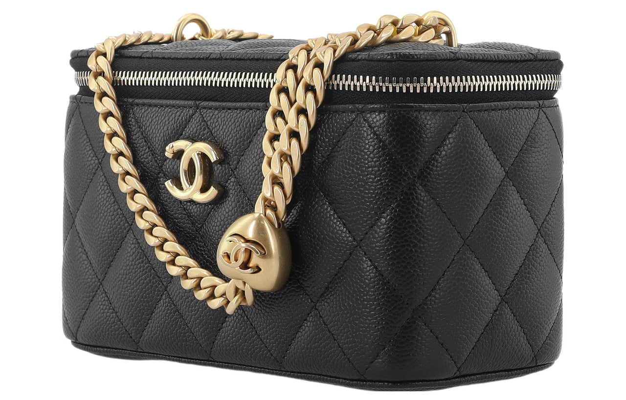 CHANEL 23P SS Litchi Grain Cow Leather Box Bag Crossbody Bags Shoulder Bags Small Size Women's Black