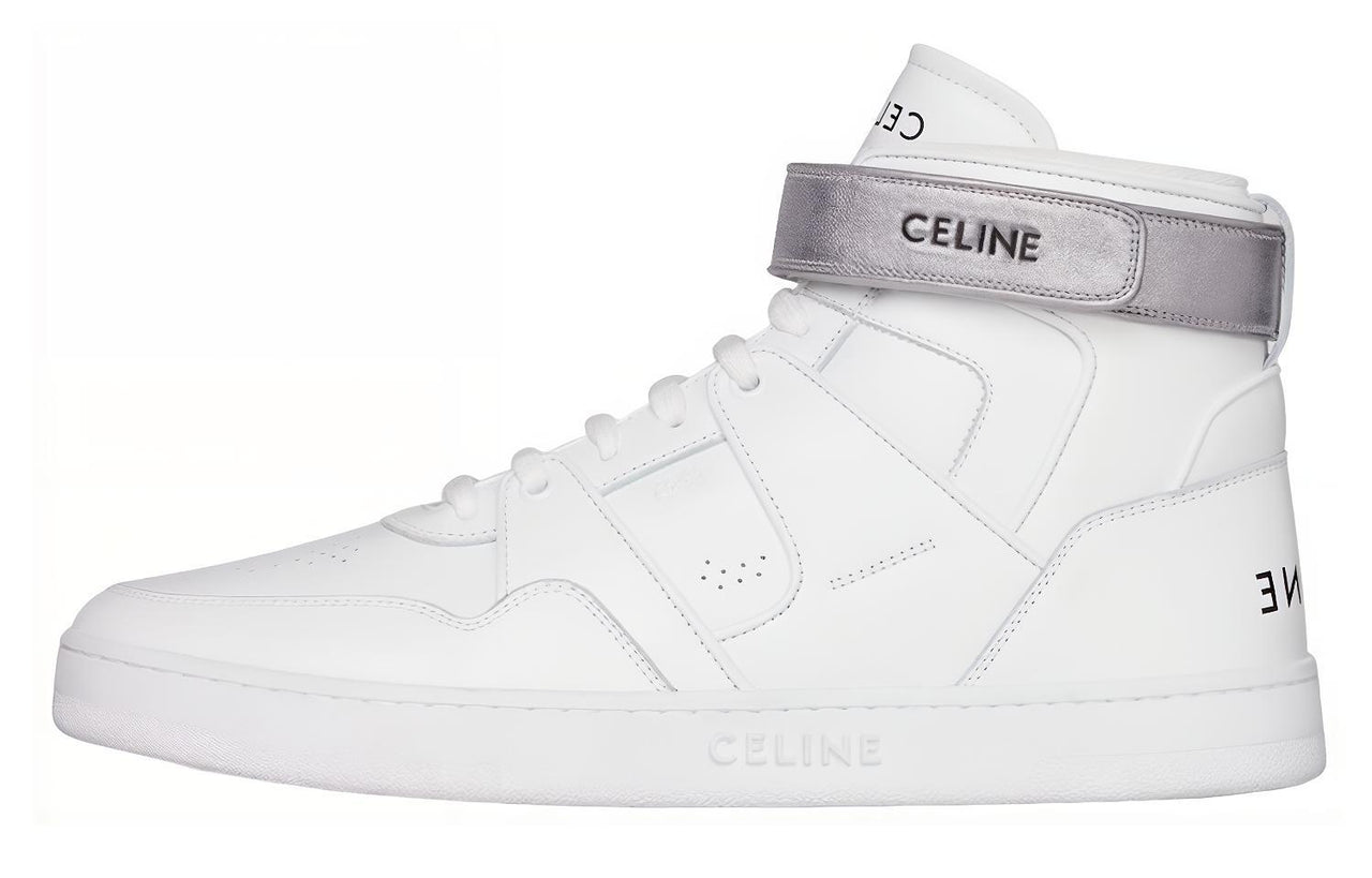 CELINE High Top Stylish Skateboarding Shoes Men's Silver White