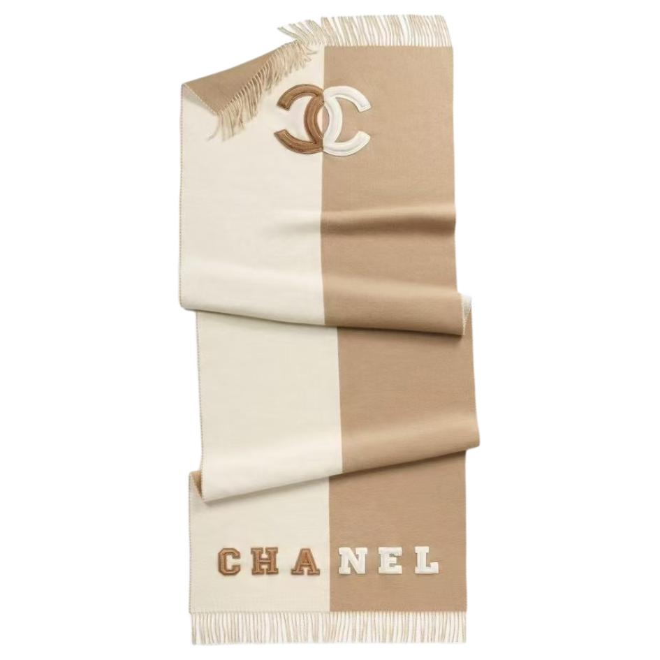 CHANEL Wool Knit Scarves Women's Beige/Brown