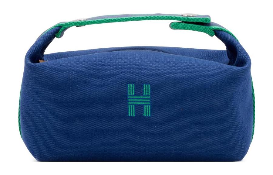 HERMES Bride-a-Brac Canvas Canvas Bag Handbag Toiletry Bag Large Size Unisex Marine Blue