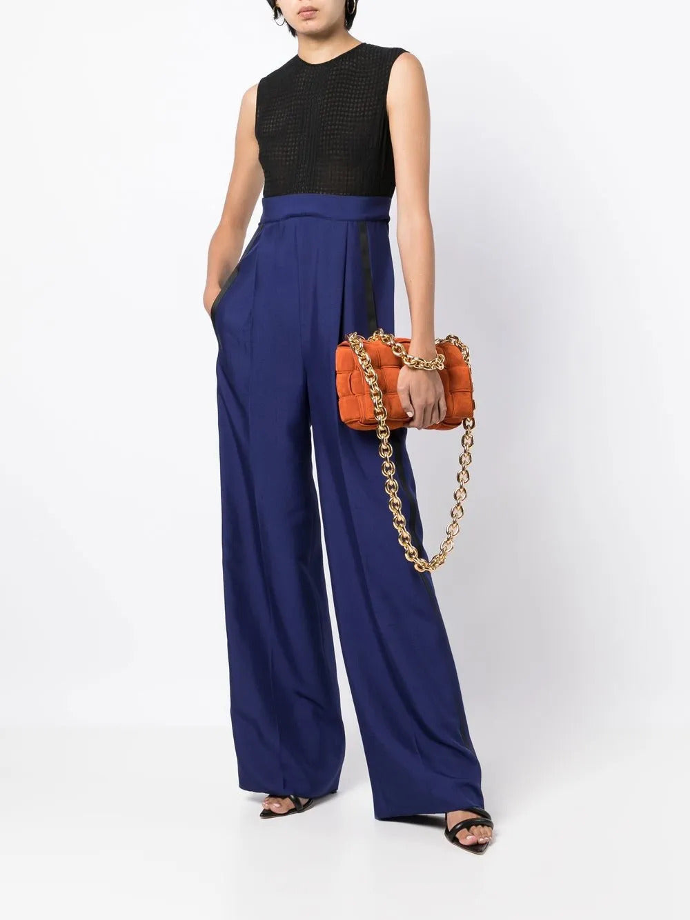 Ferragamo Two-tone Silk Jumpsuit Blue