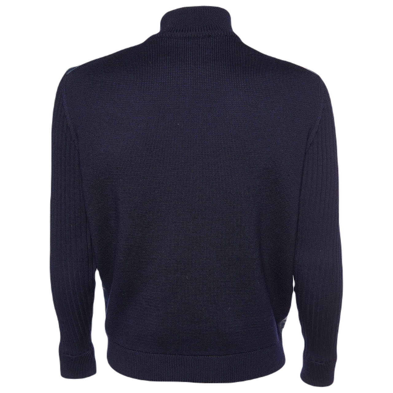 Ferragamo Leather & Wool Knit Zip Front Jacket Navy