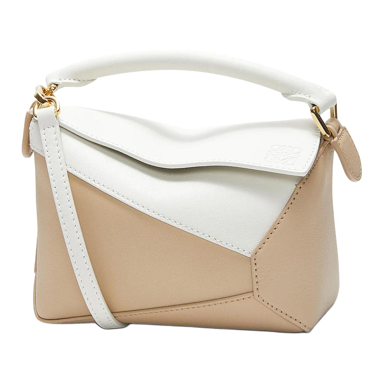 LOEWE Puzzle Cow Leather Crossbody Bag Shoulder Bag Mini Women's Soft White & Beige