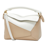 LOEWE Puzzle Cow Leather Crossbody Bag Shoulder Bag Mini Women's Soft White & Beige