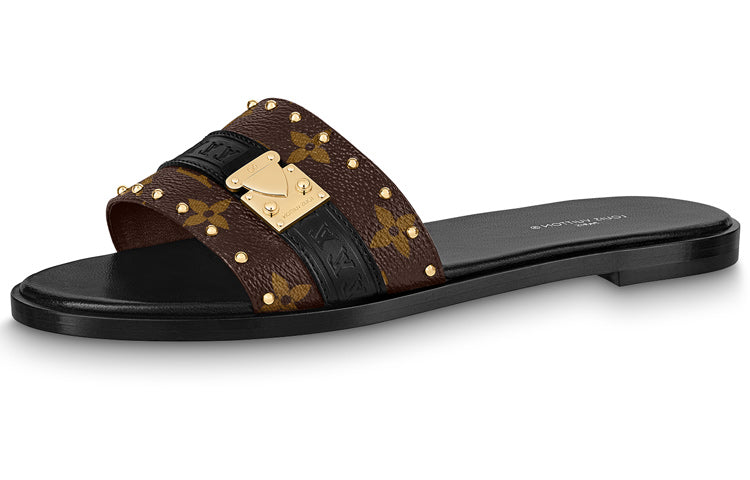 LOUIS VUITTON Lock It Odor-Resistant Slide Slippers Women's Brown