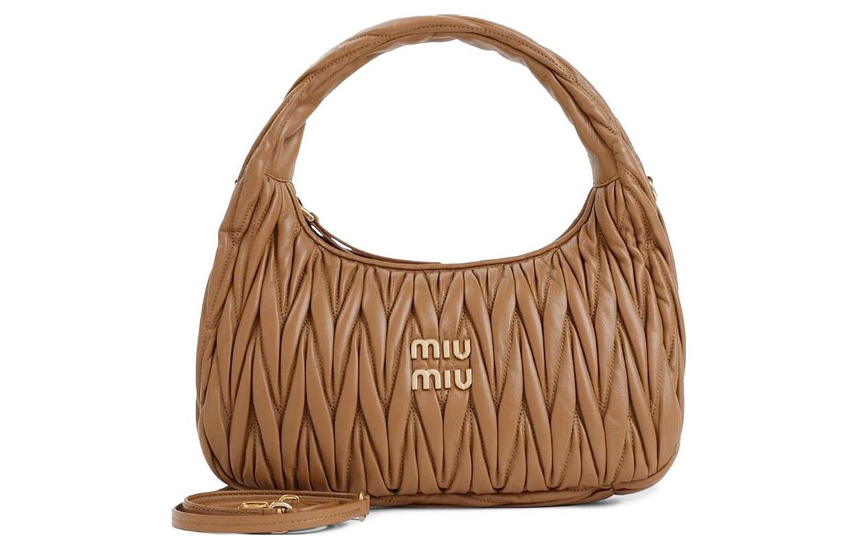 MIU MIU Wander Series Soft Sheep Leather Hobo Bag Shoulder Bag Crossbody Bag Handbag Regular Women's Caramel