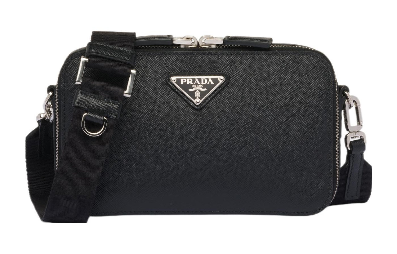 PRADA Brique Leather Crossbody Bag, Shoulder Bag Men's Black