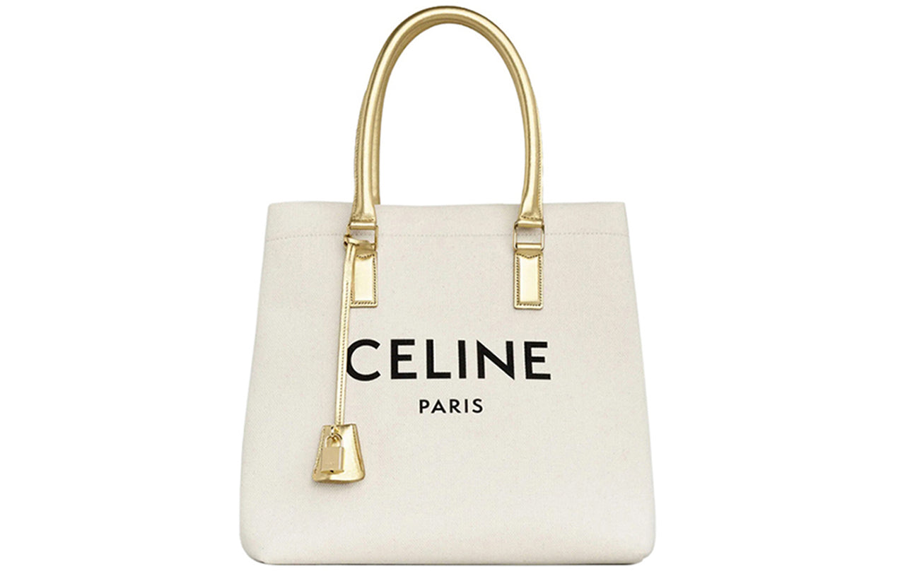 CELINE Cow Leather Tote Bag Shopping Bag Shoulder Bag Handbag Large Size Women's Ecru