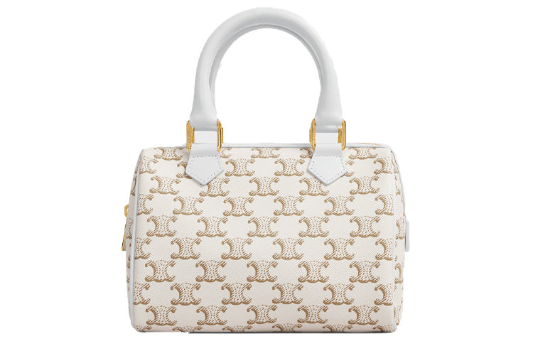 CELINE Triomphe Canvas With Calfskin Boston Bag, Crossbody Bag, Shoulder Bag, Handbag Women's White