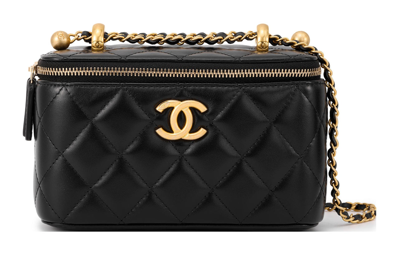 CHANEL Cow Leather Makeup Bag Box Bag Crossbody Bag Shoulder Bag Women's Black