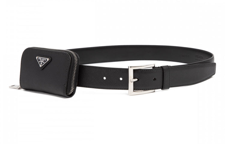 PRADA Saffiano Leather Belts Unisex Black 3.3cm