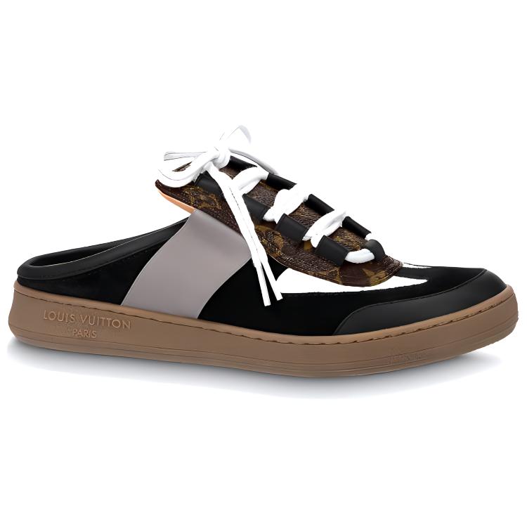 LOUIS VUITTON Odor Resistant Slide Slippers Women's Black Gray Brown
