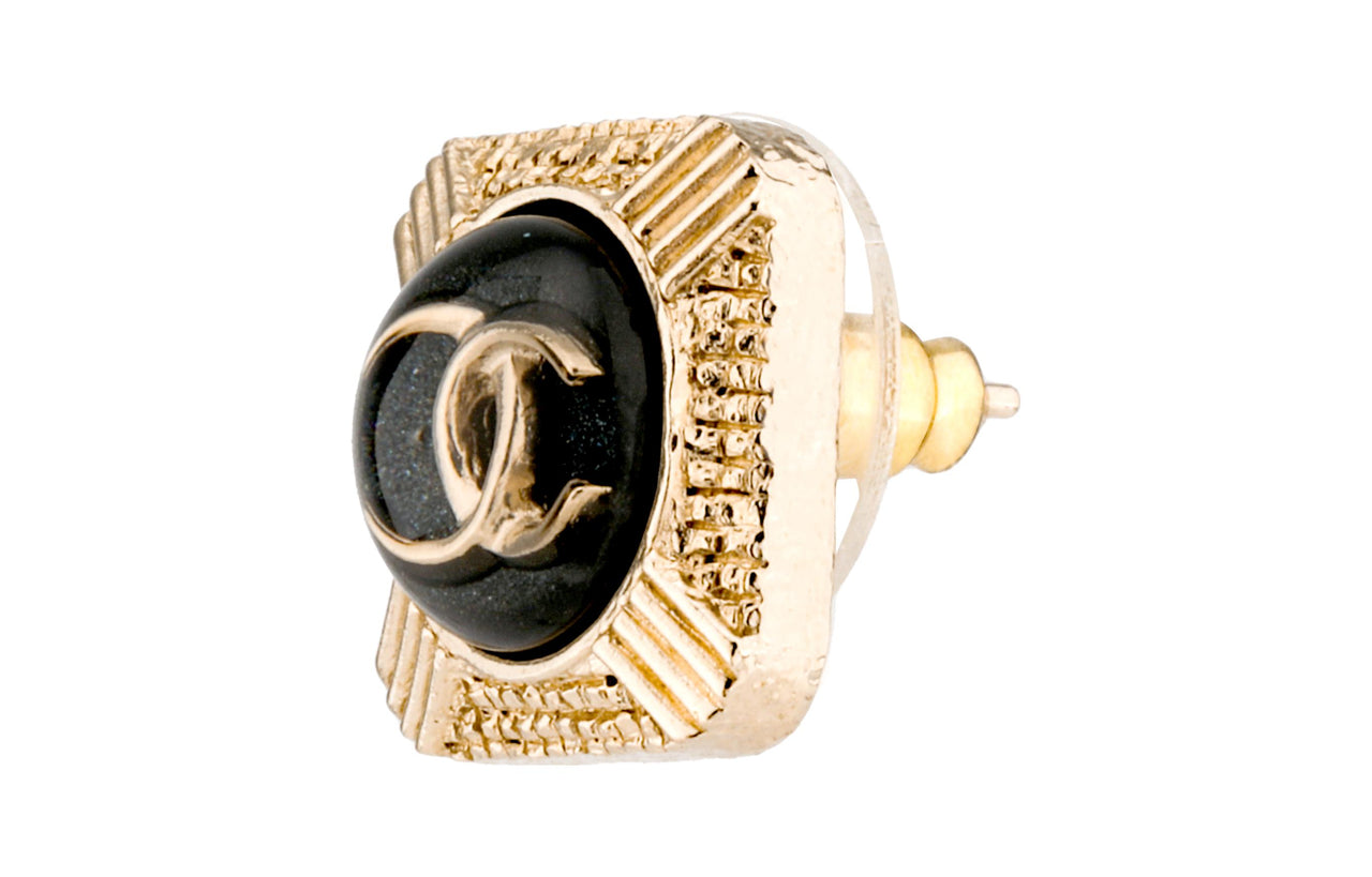 CHANEL Stud Earrings Women's Gold Black