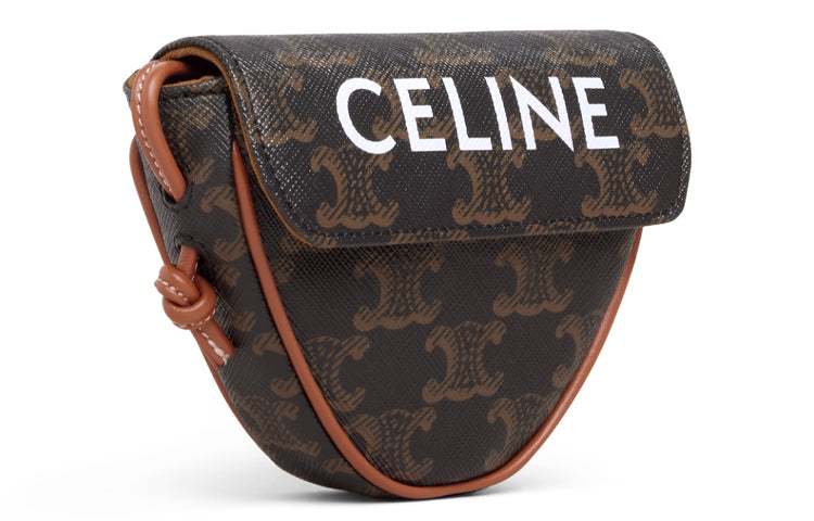CELINE Cow Leather Canvas Handbag Coin Purse Mini Unisex Tawny