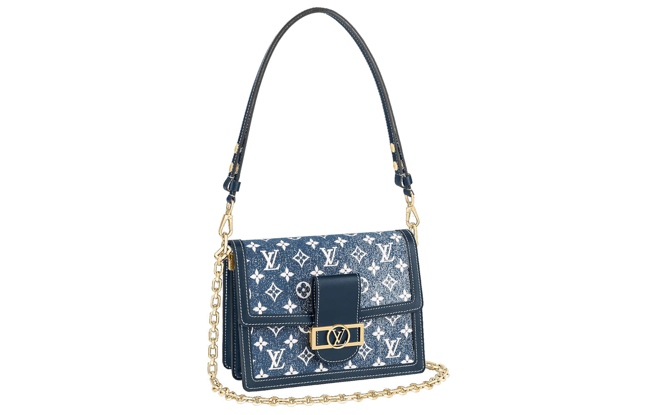 LOUIS VUITTON Dauphine Denim Daphne Handbag Shoulder Bag Medium Size Women's Blue