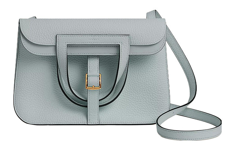 HERMES Halzan Clemence Bullock Leather Handbag Shoulder Bag Crossbody Bag Regular Women's 08 Pale Blue Holy Grail Blue