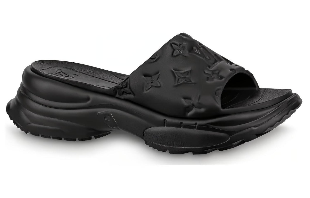 LOUIS VUITTON Pool 55 Odor Resistant Slide Slippers Women's Black