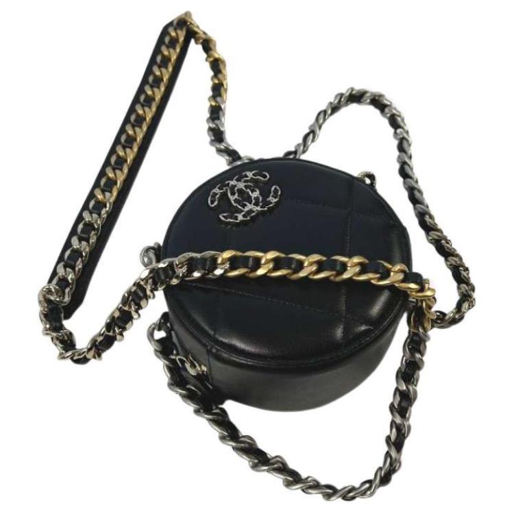 CHANEL 19Bag Lambskin Round Bag Evening Party Bag Handheld Shoulder Bag Crossbody Bag Women's Black
