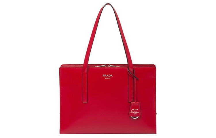 PRADA Re Edition Shiny Leather Tote Bag, Shopping Bag, Shoulder Bag, Handbag Women's Red