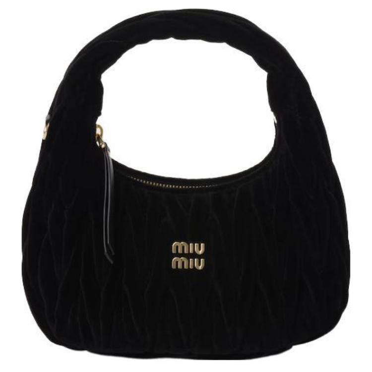 MIU MIU Wander Series Velvet Crescent Bag, Hobo Bag, Shoulder Bag, Crossbody Bag, Handbag Women's Black