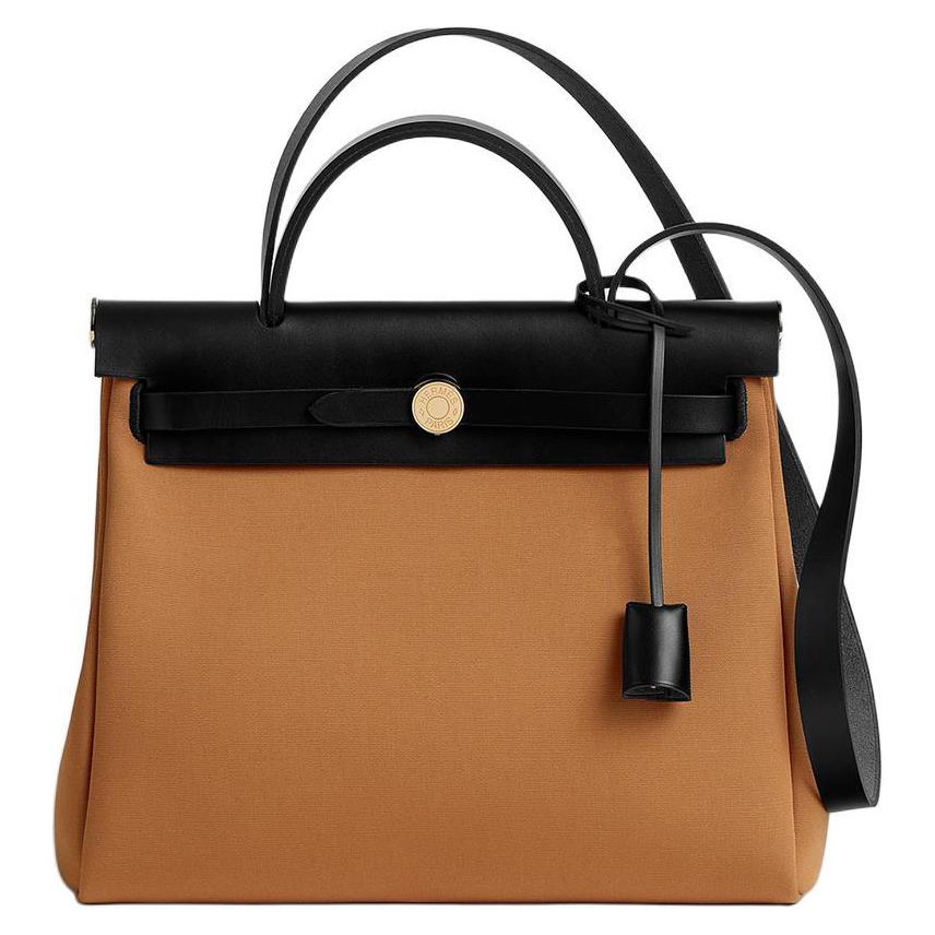 HERMES Herbag Zip Officier Canvas With Hunter Cow Leather Shoulder Bag, Crossbody Bag, Handbag Women's Sand Dune Yellow