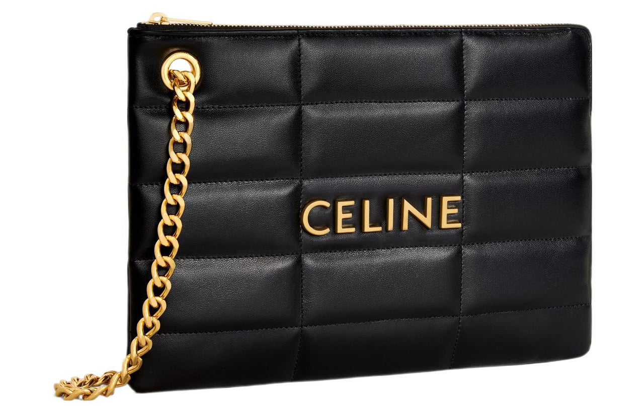 CELINE Calfskin Handbag Clutch Trumpets Women's Black
