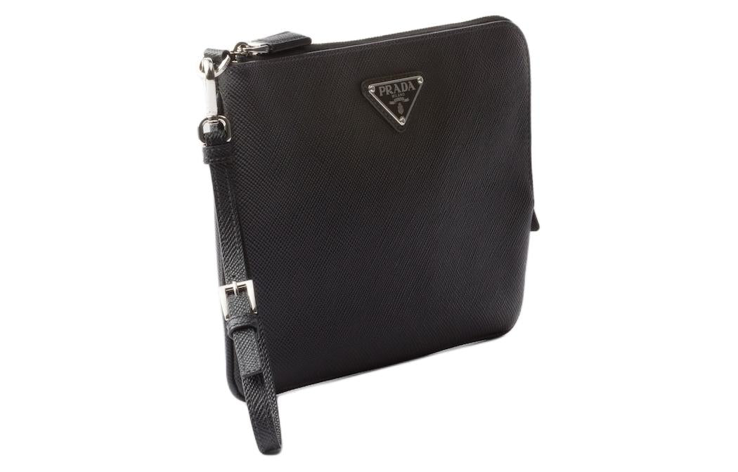 PRADA Leather Clutch Small Size Men's Black