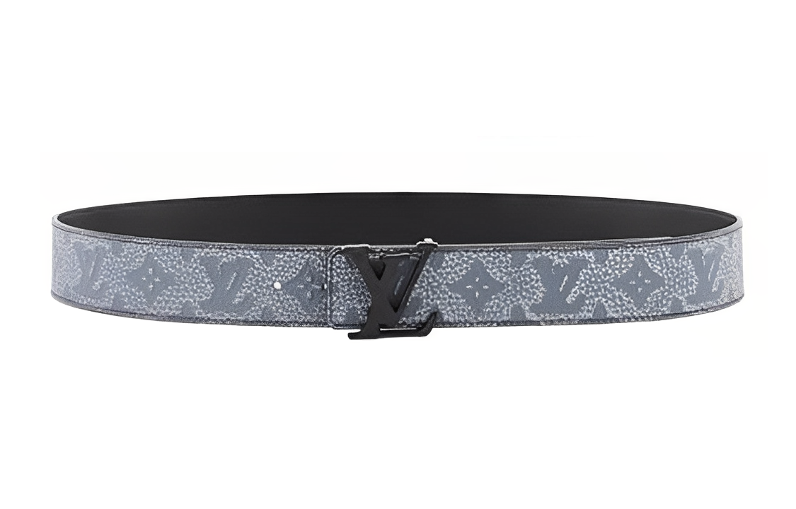 LOUIS VUITTON Monogram Autumn And Winter Style, Classic Logo Smooth Buckle Leather Belts Men's Black Gray Width 4cm
