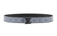LOUIS VUITTON Monogram Autumn And Winter Style, Classic Logo Smooth Buckle Leather Belts Men's Black Gray Width 4cm