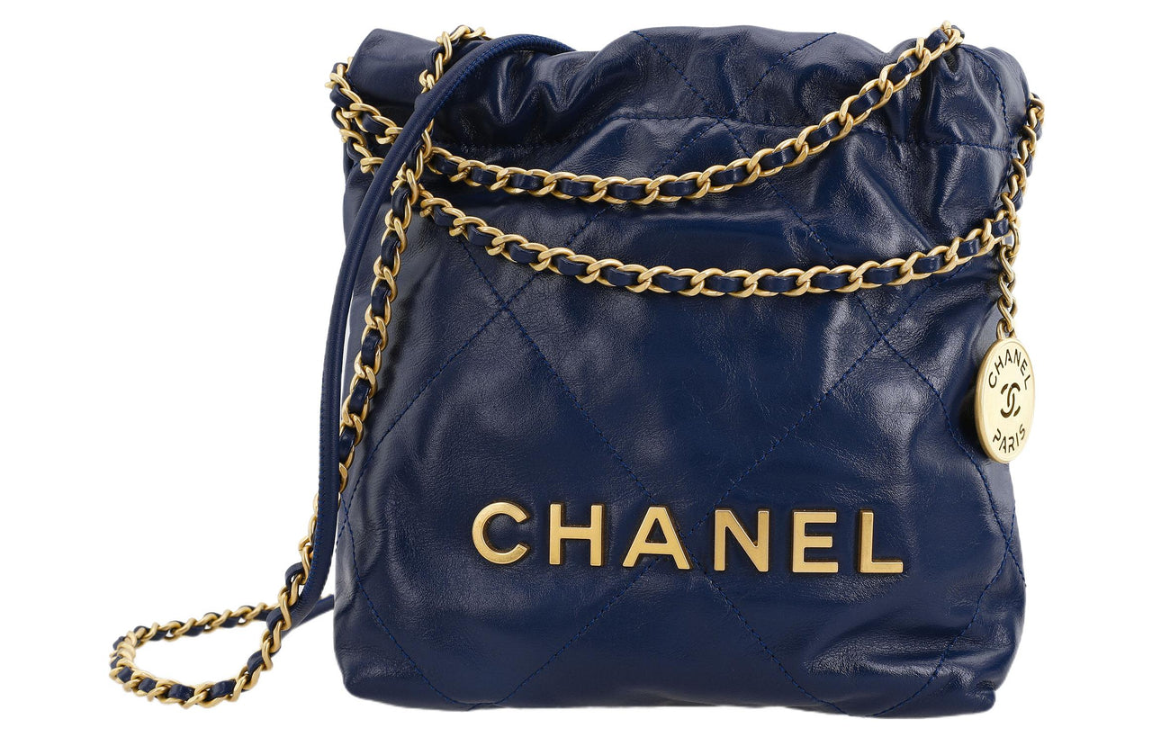 CHANEL 22Bag Shiny Calfskin Bucket Bags Shoulder Bag Crossbody Bag Mini Women's Electric Blue